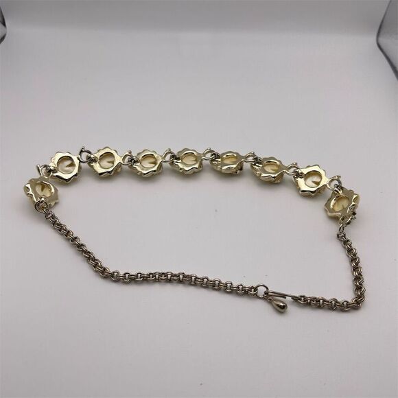 Vintage Gold Tone Cream Acrylic Floral Leaf Beaded Short Necklace 16" Unique - Picture 6 of 9